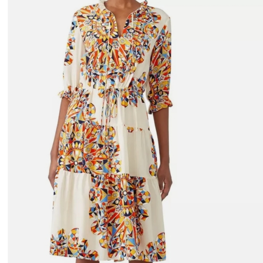Tory Burch Arabella Draunstring Waist 100% Silk Dress Size M